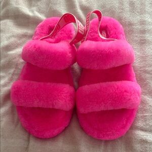 UGG Vibrant Pink Fluffy Slides